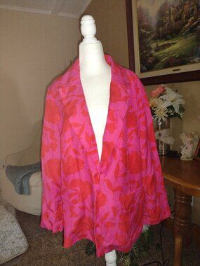Kate Spade Rose Print Pink/Red Blazer Jacket  XXL